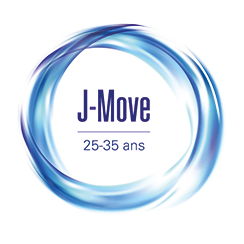 Logo Jmove avec un cercle fluide et lumineux en dégradé de bleu entourant le texte 'Jmove' au centre sur un fond blanc.